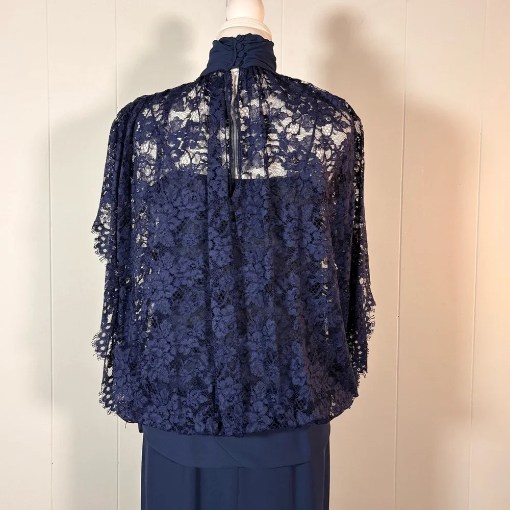 Vintage Navy Lace‎ Cocktail Dress Women’s 4 Blue Batwing Drop Waist Chic Elegant